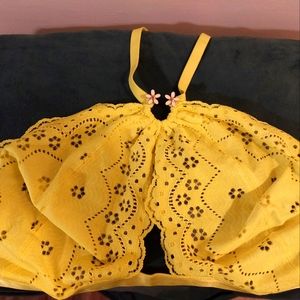 Savage X Fenty Bombshell Broderie Yellow Lace Halter Bralette Sz. 2x